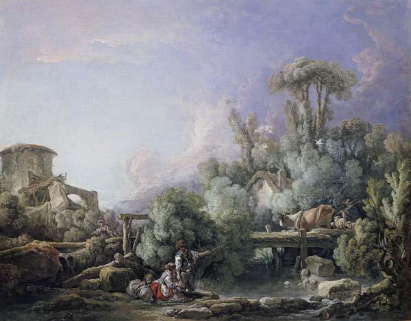 Francois Boucher Landscape with a Young Fisherman Germany oil painting art